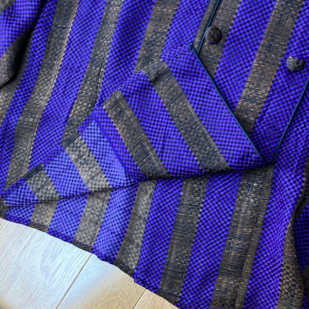 Vintage double breasted puff sleeve Shirt in Purple/Black/brown check   Sz 12 - Picture 7 of 9